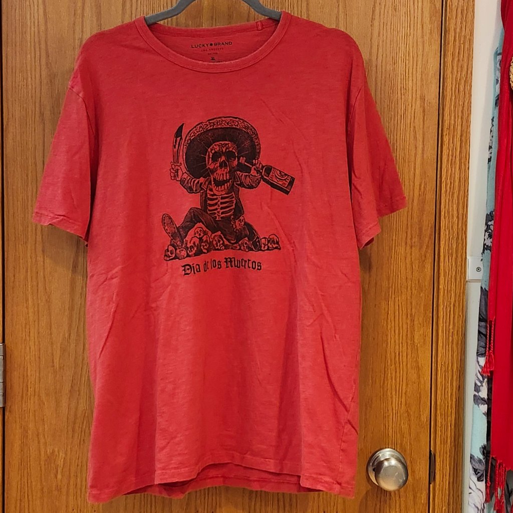 Lucky Brand Da De Los Muertos Red Tee